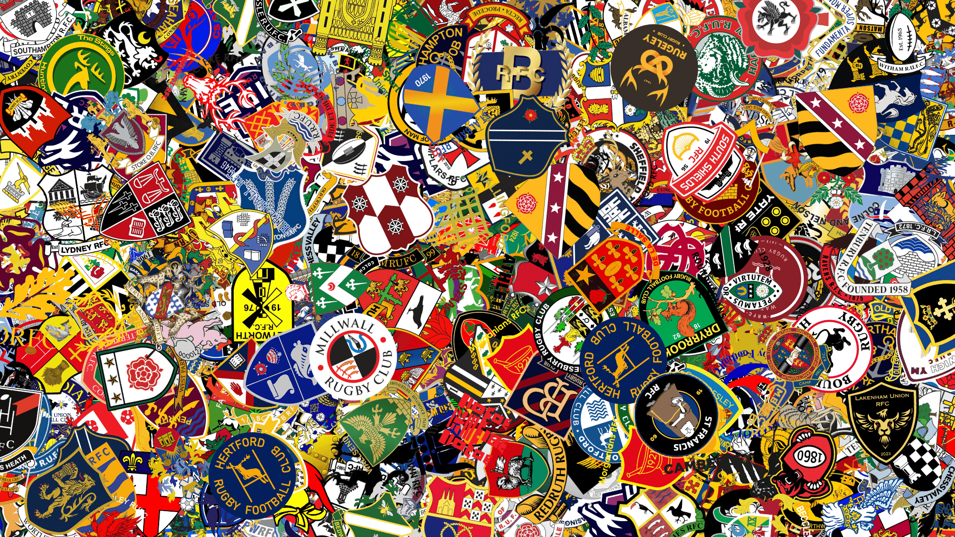 Stickerbomb collage of rugby club logos